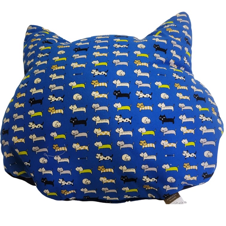 ねこ顔ビーズクッション（国産クッション） 整列・ブルー | 商品紹介 | マインドフルネスdays 有限会社エール